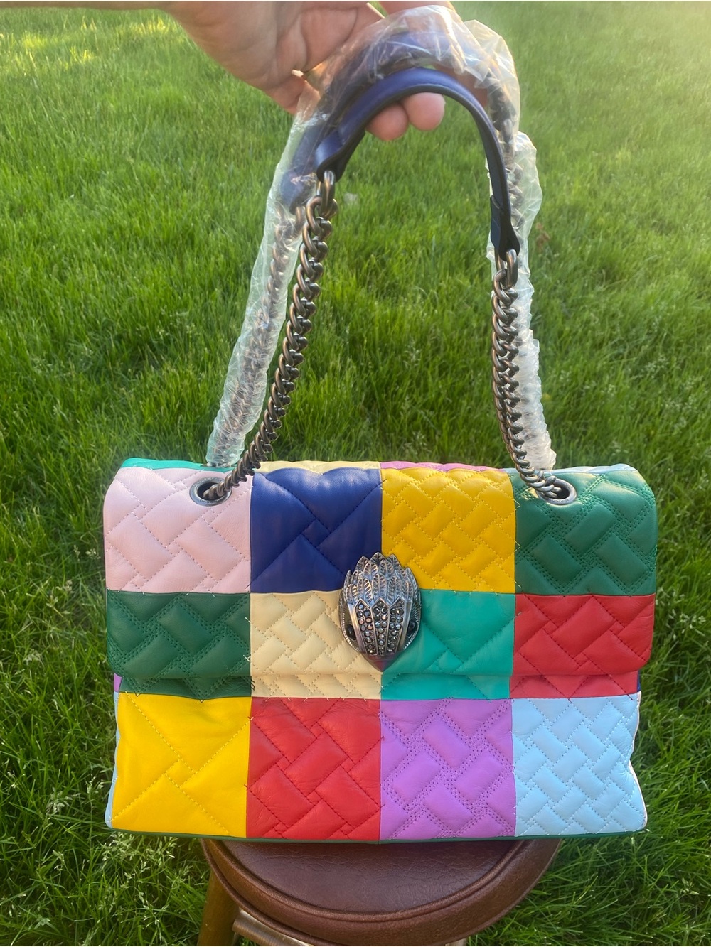 Kurt Geiger Kensington XXL Multicolor Colorblock Shoulder Bag, Chain Strap